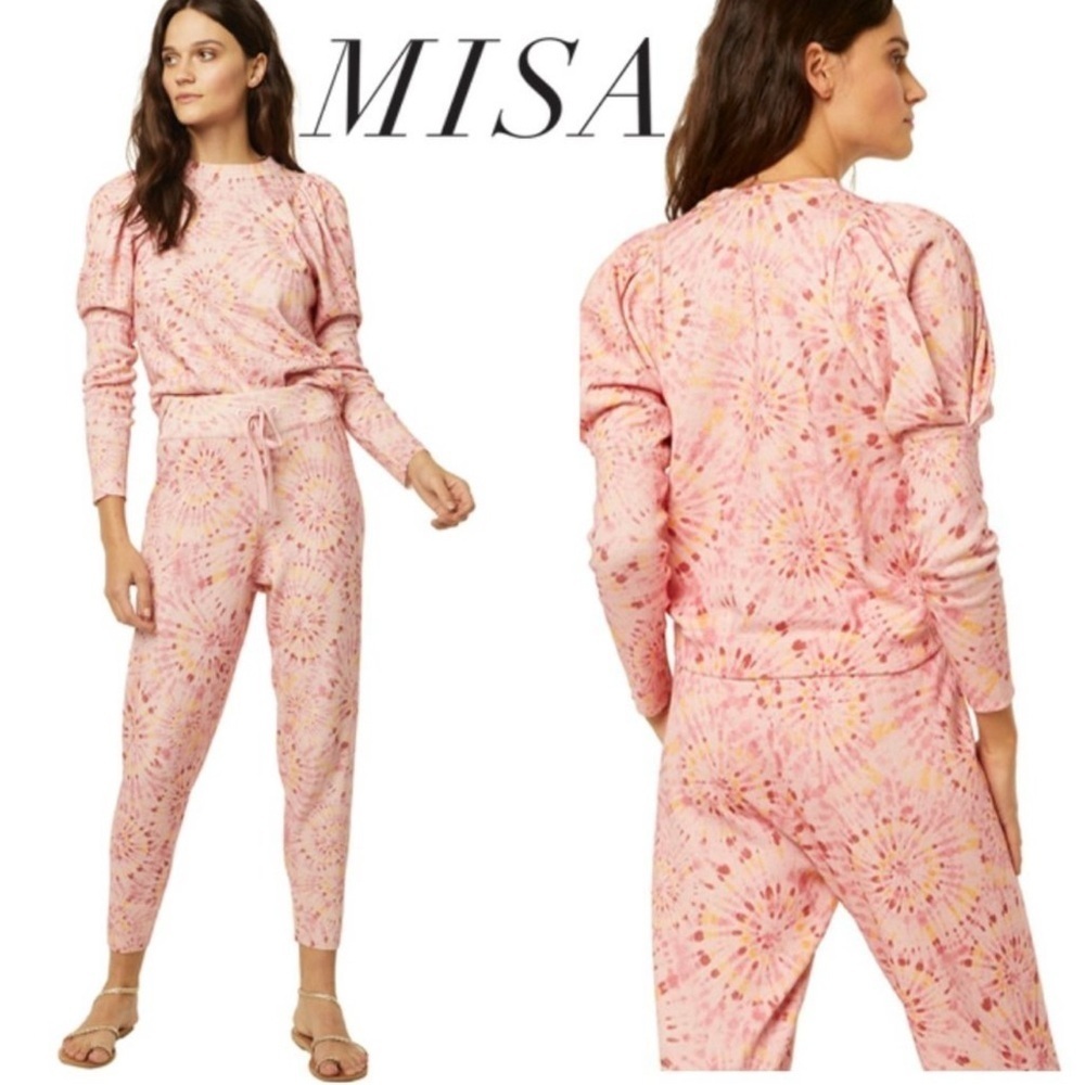MISA Los‎ Angeles Lux Cotton/Silk Lounge 2-Piece Set Pink Tie Dye